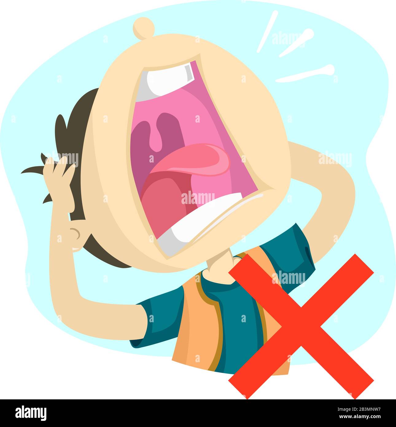 Illustration of a Kid Boy Shouting and Panicking with an X for No, Stop