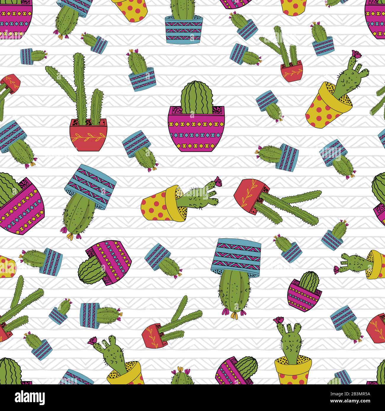 Cute hand drawn cacti seamless vector pattern background Stock Vector ...