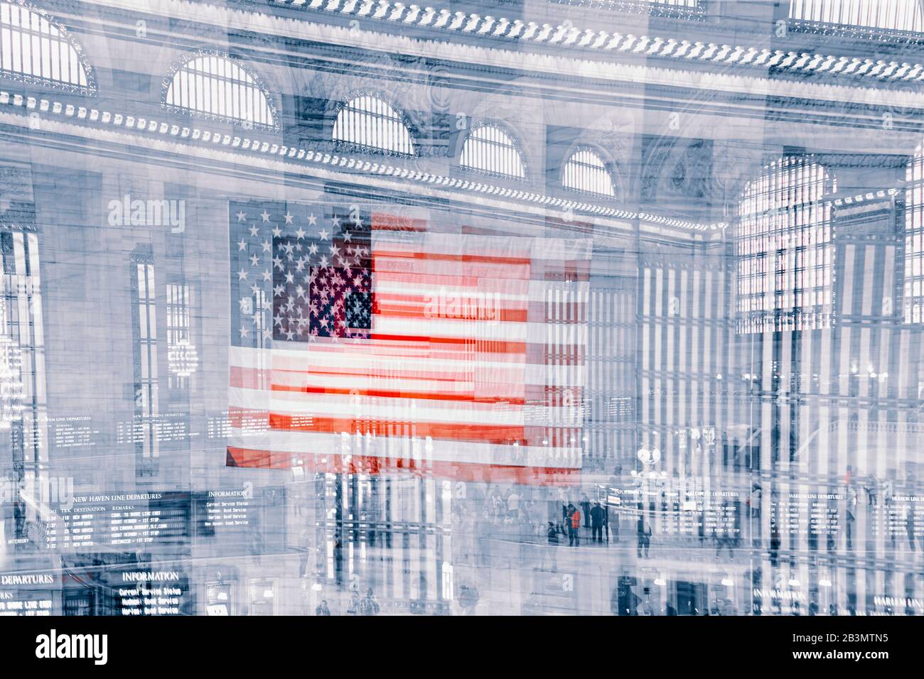 American flag in Main Concourse at Grand Central Terminal, New York City, New York State, United States of America.  The Terminal, opened in 1913, is Stock Photo