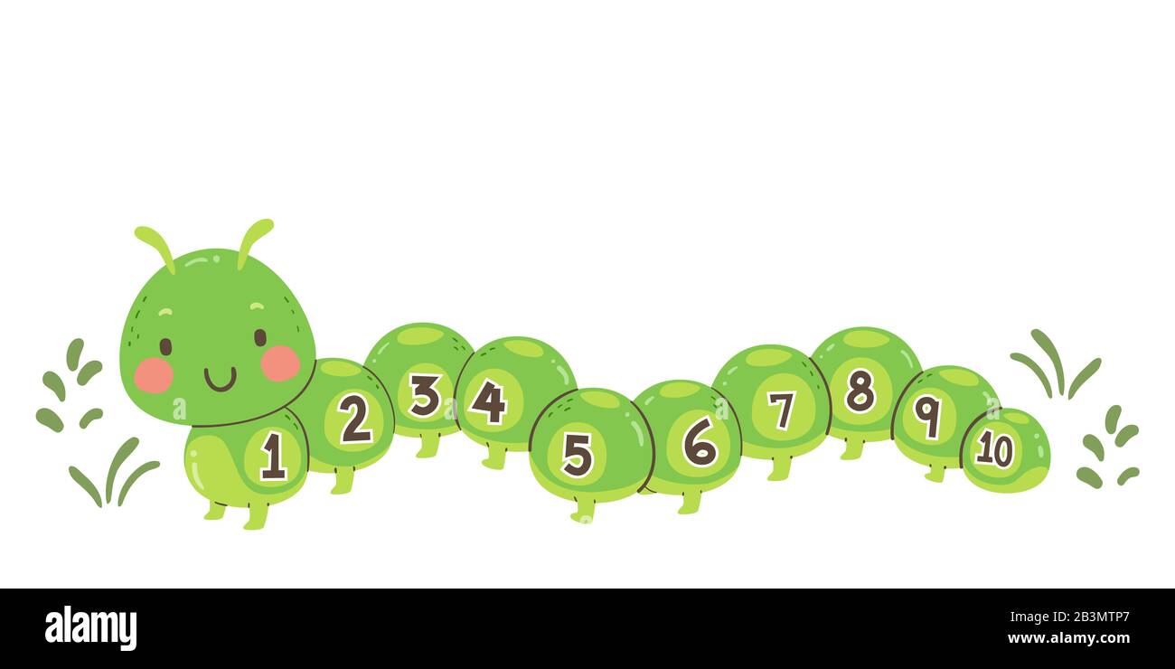 smiling math lady caterpillar with numbers 1-10 / stickers Stock Vector