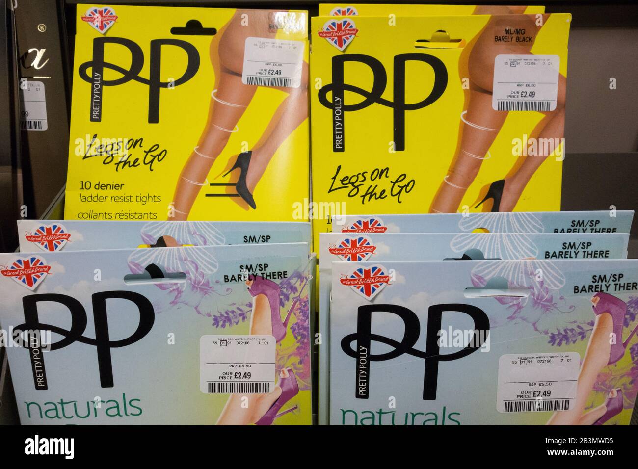 Pretty Polly tights and stockings packaging Stock Photo