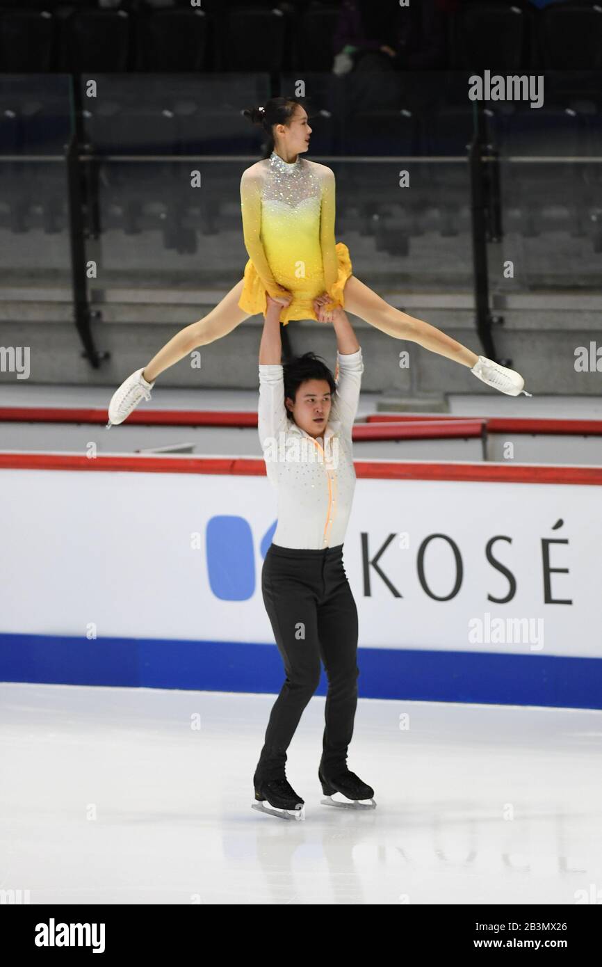 Yuchen WANG & Yihang HUANG from China, during Pairs Short Program at the ISU World Junior Figure Skating Championships 2020 at Tondiraba Ice Hall, on March 04, 2020 in Tallinn, Estonia. Credit: Raniero Corbelletti/AFLO/Alamy Live News Stock Photo