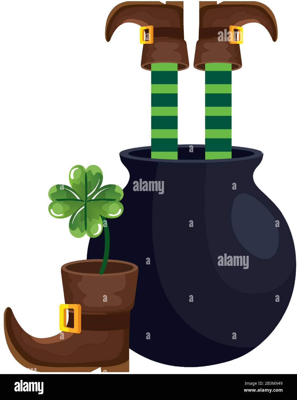 leprechaun legs with in cauldron and clover Stock Vector Image &amp; Art ...