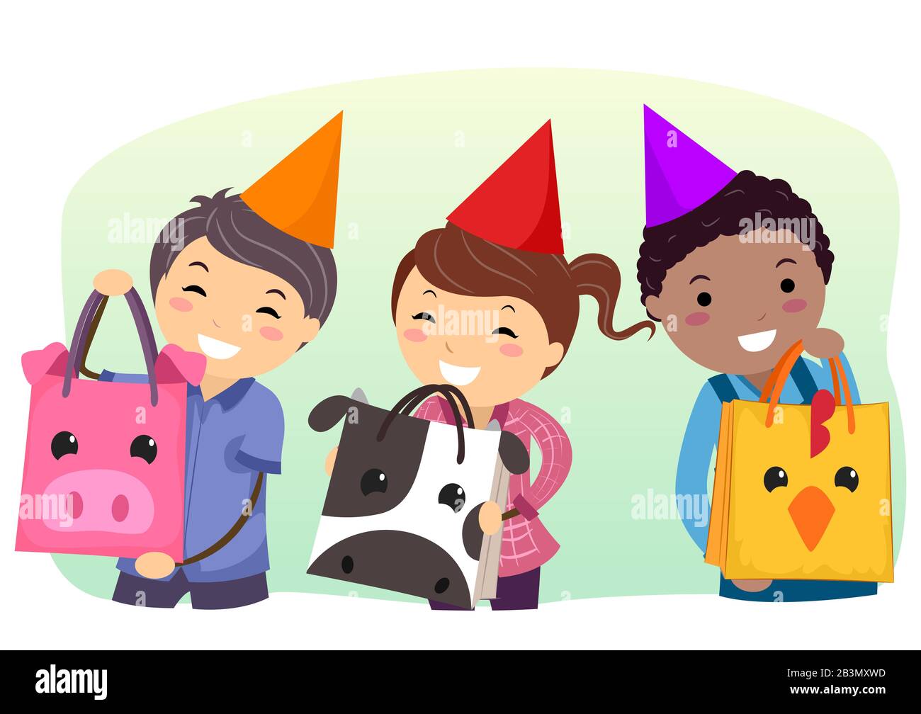 Illustration of Stickman Kids in a Farm Animal Themed Birthday Party and Holding Bags of Treats Stock Photo - Alamy Illustration of Stickman Kids in a Farm Animal Themed Birthday Party and Holding Bags of Treats Stock Photo - Alamy