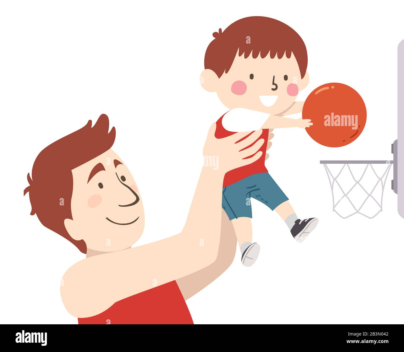 Illustration Of A Kid Boy Shooting The Ball Into Basketball Ring While His Father Lifting Him Stock Photo Alamy