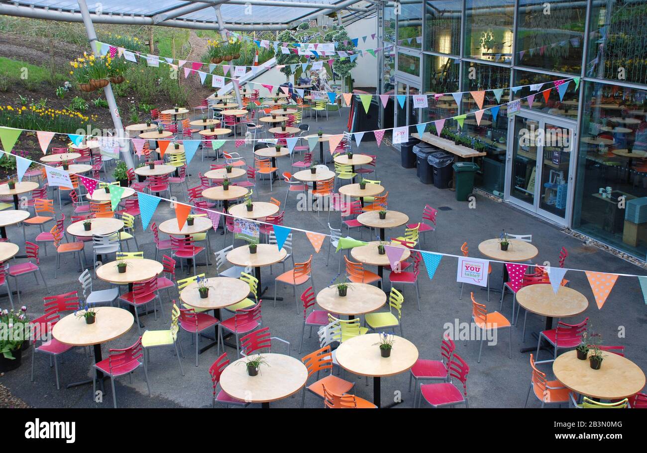 Colourful restaurant tables and chairs Stock Photo