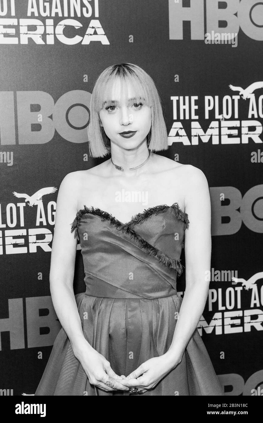New York, United States. 04th Mar, 2020. Zoe Kazan wearing dress & jewelry by Dior attends HBO's 'The Plot Against America' premiere at Florence Gould Hall (Photo by Lev Radin/Pacific Press) Credit: Pacific Press Agency/Alamy Live News Stock Photo