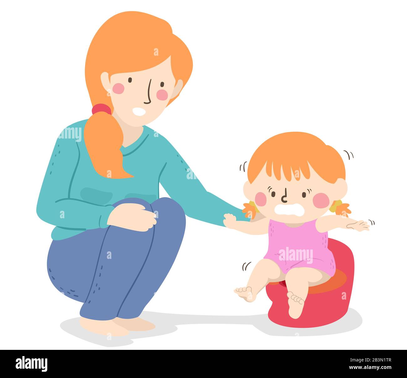 Illustration of a Kid Girl Being Scared of Falling In Potty with Her