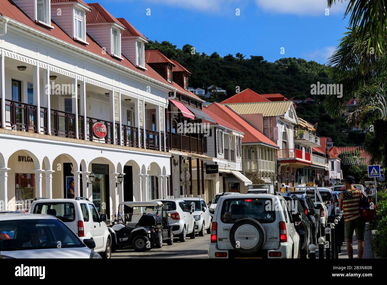 Street view, designer shops, attractive architecture, Gustavia, St.  Barthelemy (St. Barts) (St. Barth), West Indies, Caribbean, Central America  Stock Photo - Alamy