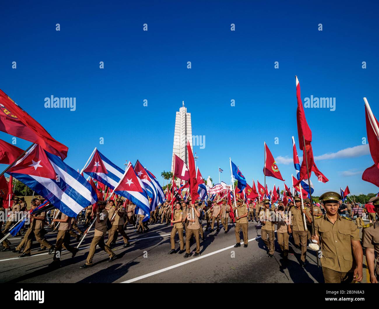1st of May Labour Day Parade, Plaza de la Revolucion (Revolution Square), Havana, La Habana Province, Cuba, West Indies, Caribbean, Central America Stock Photo