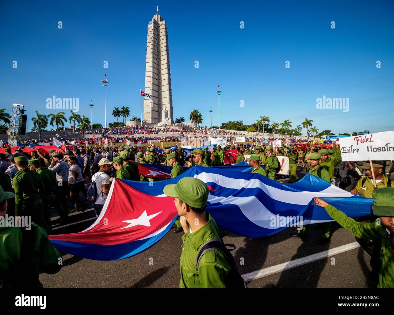 1st of May Labour Day Parade, Plaza de la Revolucion (Revolution Square), Havana, La Habana Province, Cuba, West Indies, Caribbean, Central America Stock Photo