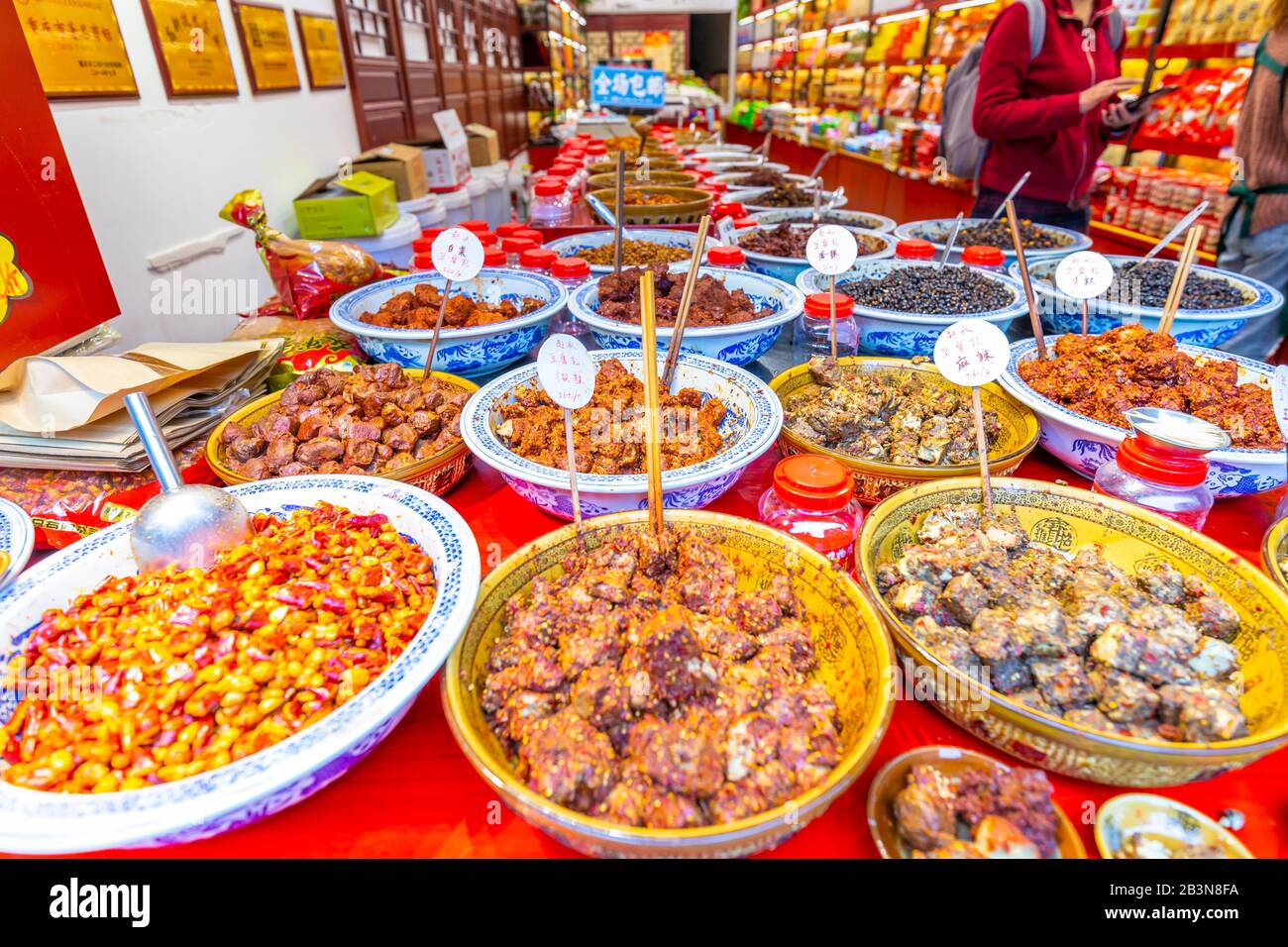Local delicacies on display in Ciqikou Old Town, Shapingba, Chongqing ...