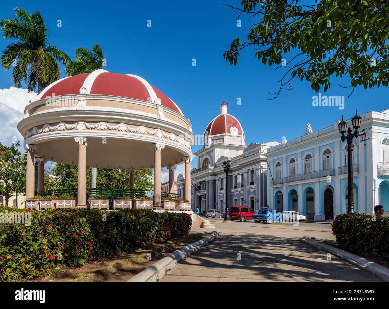 Jose Marti Park and Palacio de Gobierno, Main Square, Cienfuegos, UNESCO World Heritage Site, Cienfuegos Province, Cuba, West Indies, Caribbean, Centr Stock Photo