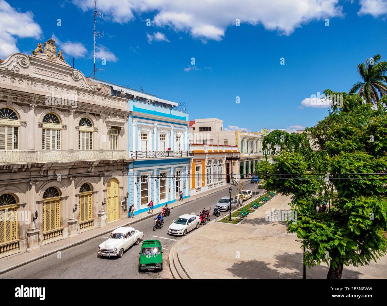 Casino Espanol and Libertad Square, elevated view, Matanzas, Matanzas Province, Cuba, West Indies, Caribbean, Central America Stock Photo