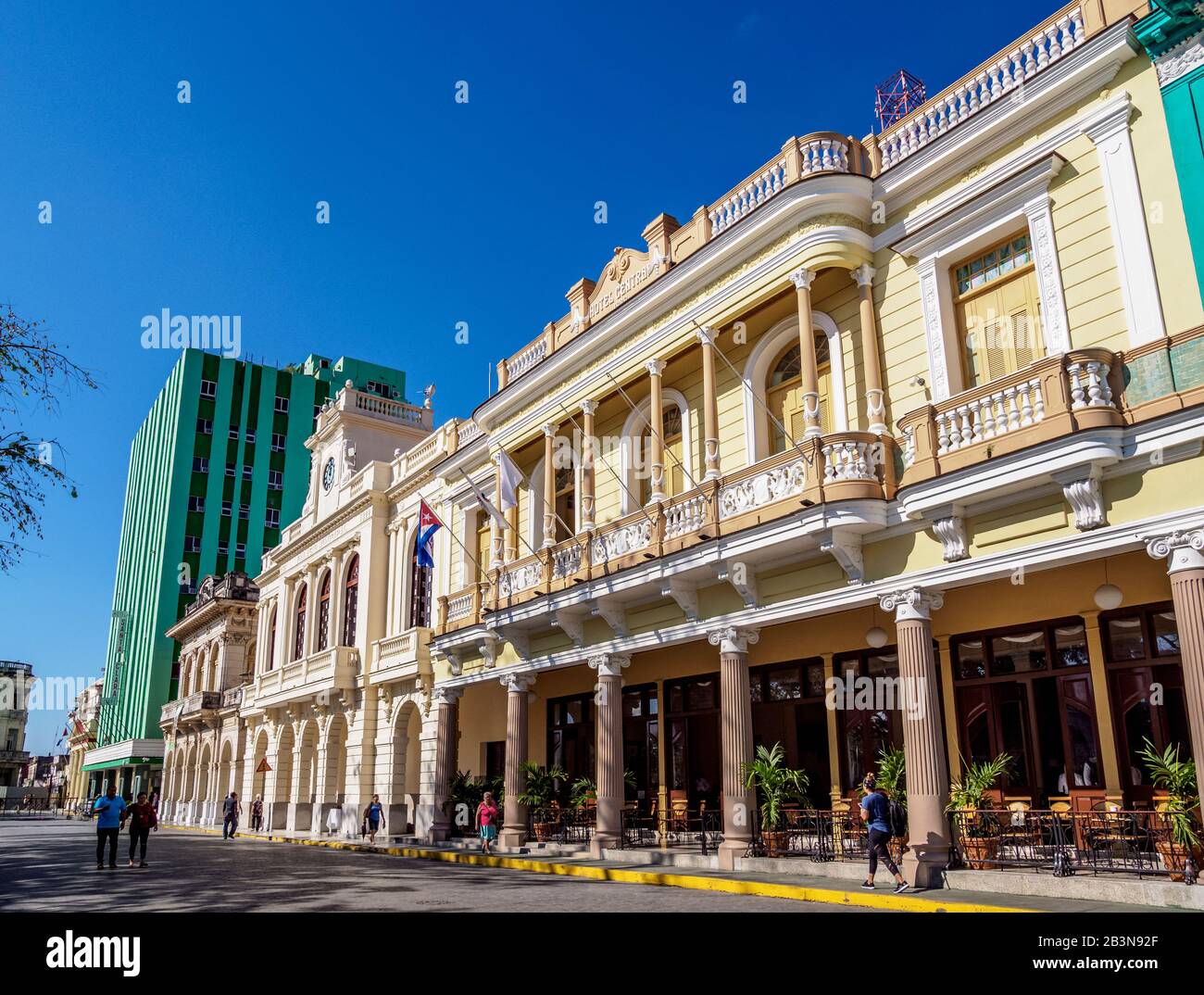 Architecture at Parque Vidal, Santa Clara, Villa Clara Province, Cuba, West Indies, Caribbean, Central America Stock Photo