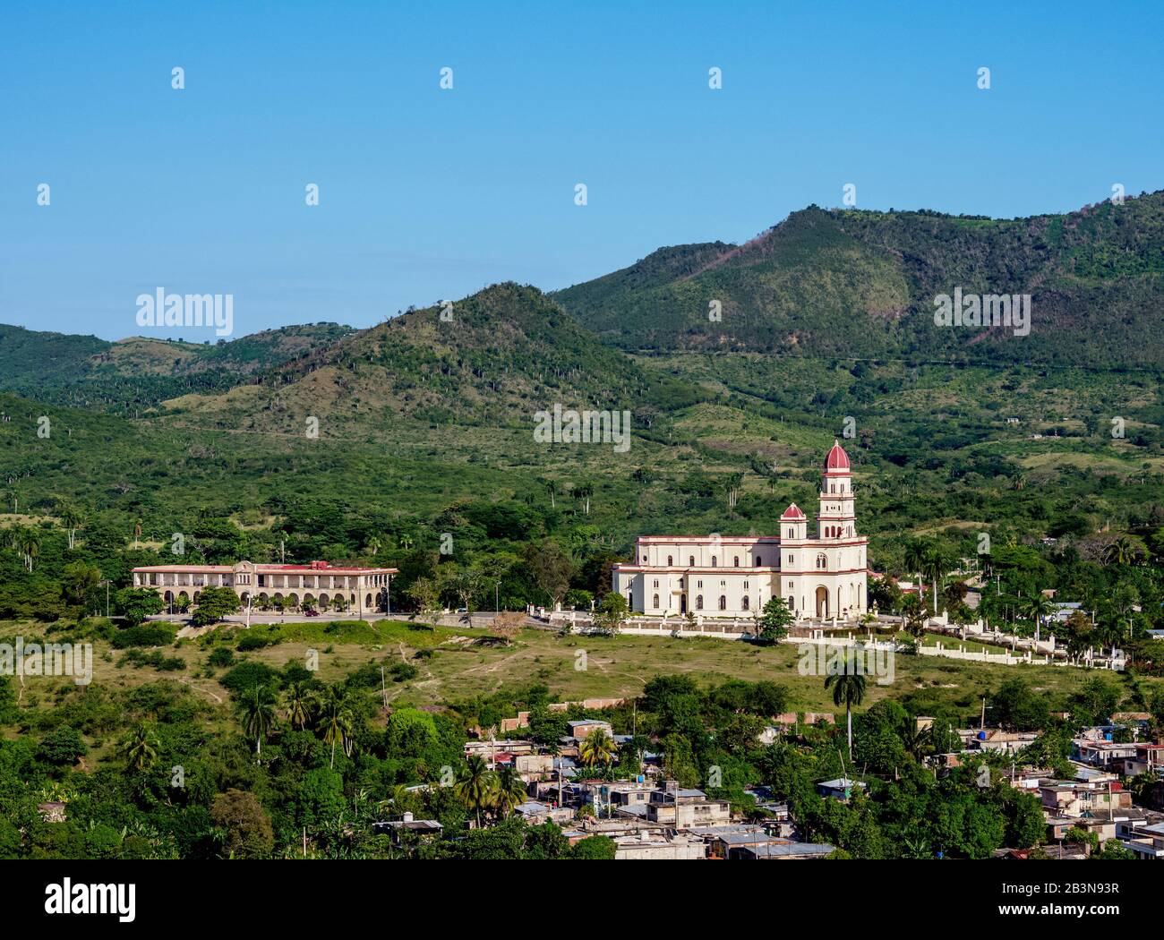 Nuestra Senora de la Caridad del Cobre Basilica, elevated view, El Cobre, Santiago de Cuba Province, Cuba, West Indies, Caribbean, Central America Stock Photo