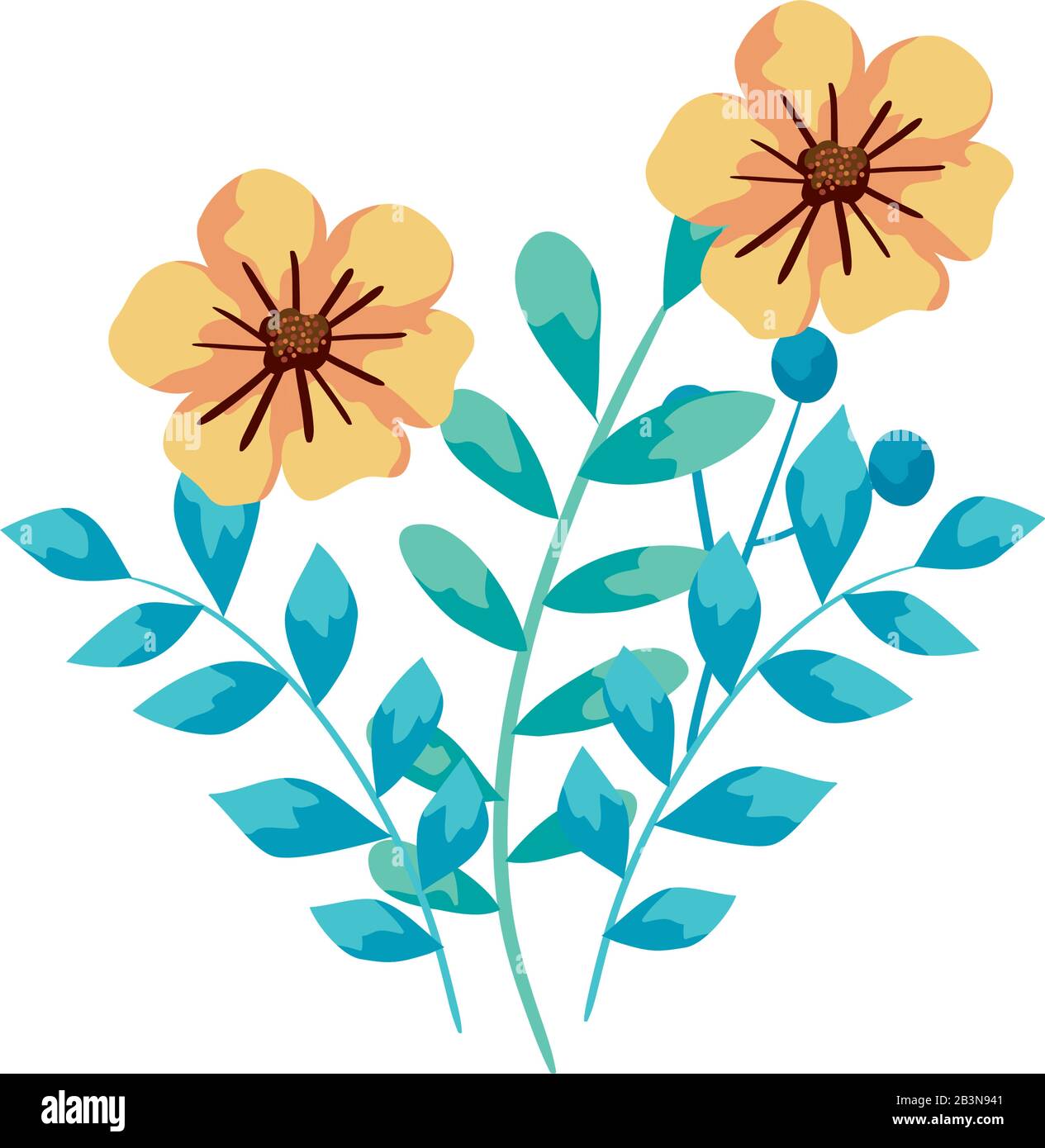 cute flowers with branches and leafs Stock Vector Image & Art - Alamy