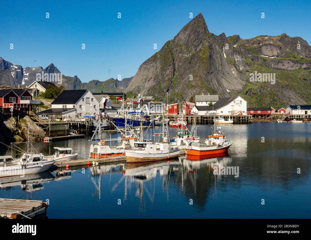 Fishing village on strandflat of Hamnoy, Reinefjorden Islands, Lofoten, Norway, Scandinavia, Europe Stock Photo