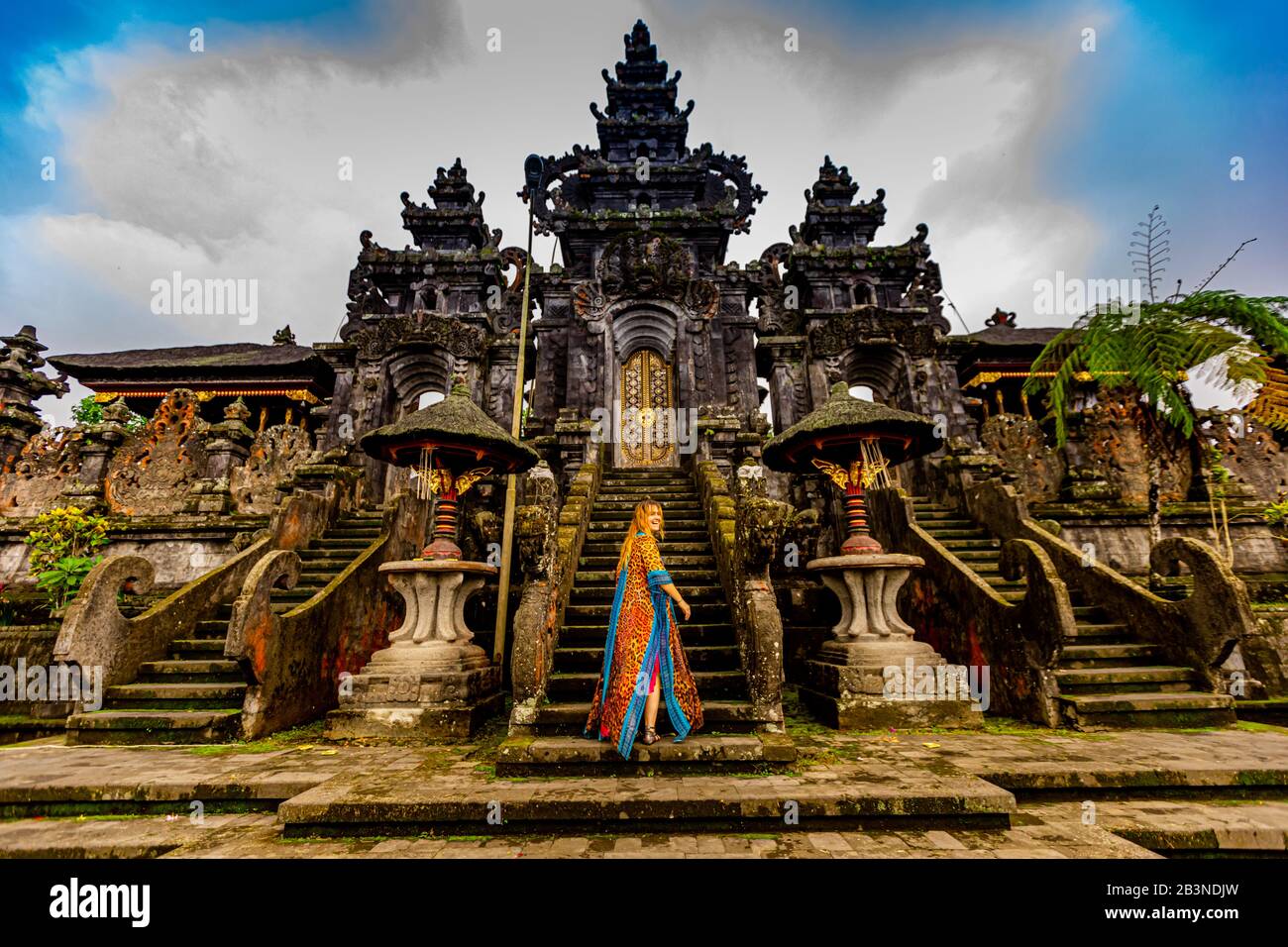Woman at the Besakih Temple, the largest and holiest temple of Hindu religion in Bali, Indonesia, Southeast Asia, Asia Stock Photo
