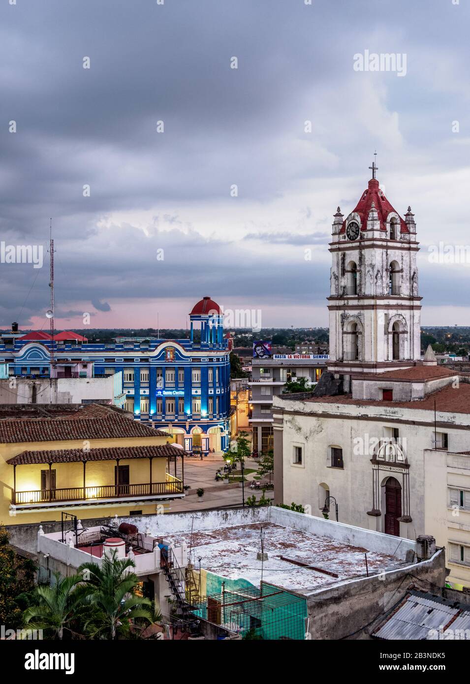View towards Nuestra Senora De La Merced Church and Plaza de los Trabajadores, Camaguey, UNESCO World Heritage Site, Camaguey Province, Cuba, West Ind Stock Photo