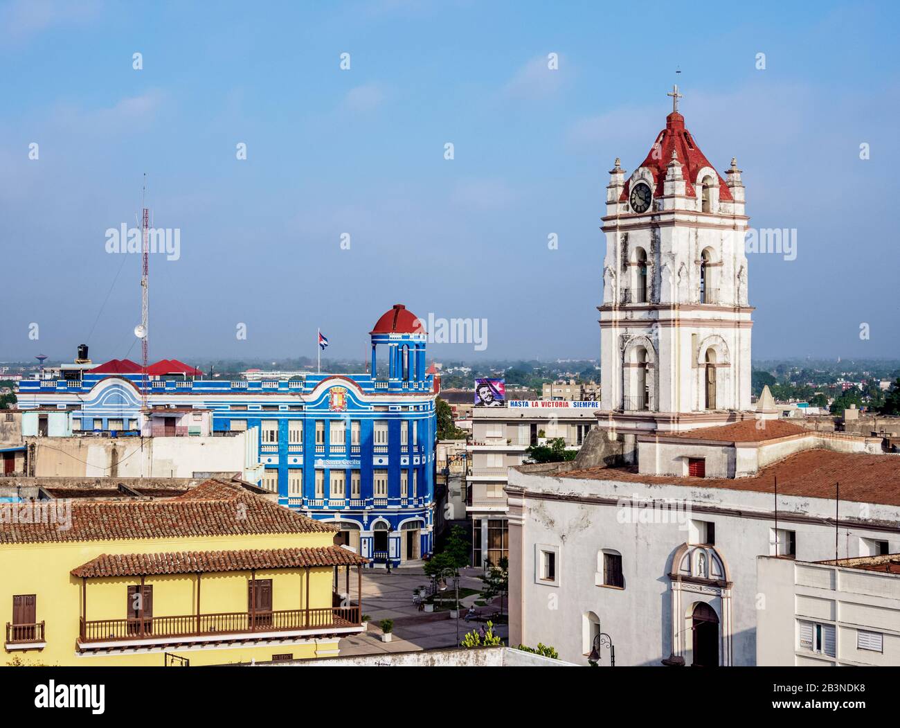 View towards Nuestra Senora De La Merced Church and Plaza de los Trabajadores, Camaguey, UNESCO World Heritage Site, Camaguey Province, Cuba, West Ind Stock Photo