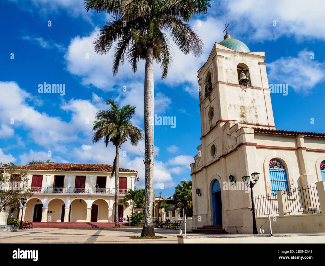 Church at Plaza Mayor (Jose Marti Park), Vinales Town, Pinar del Rio Province, Cuba, West Indies, Caribbean, Central America Stock Photo