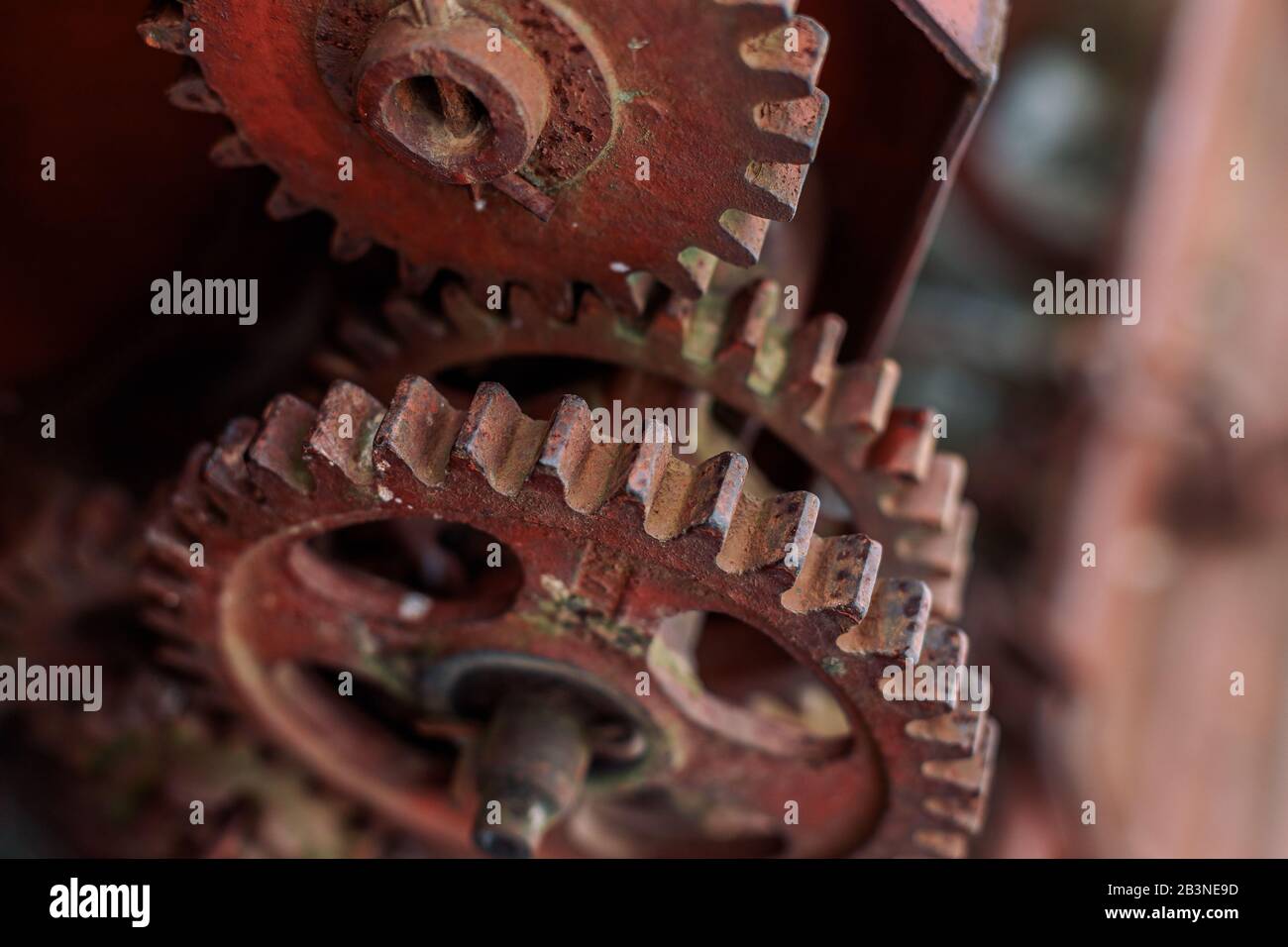 Old rusty farm equipment agricultural combine mechanism Stock Photo