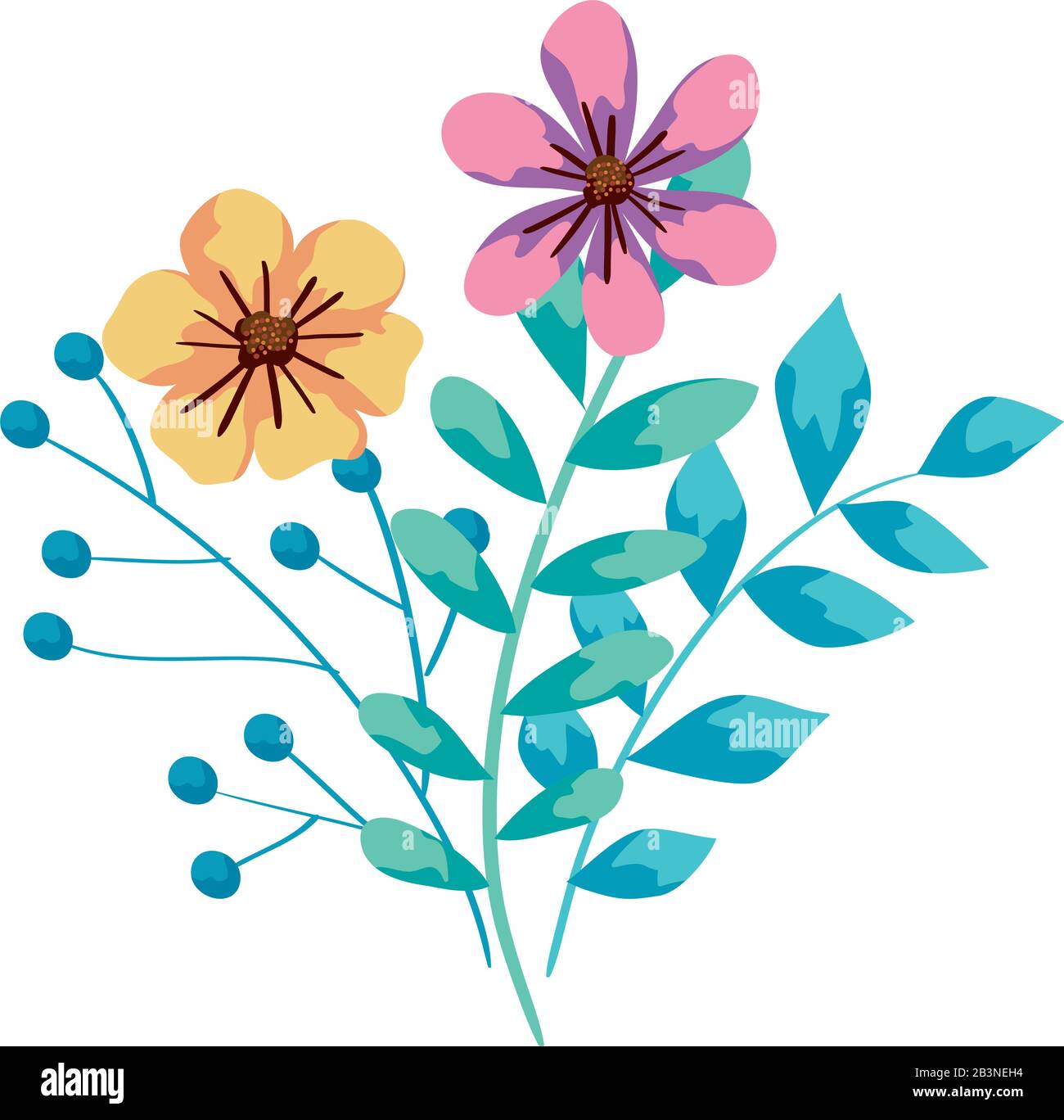 cute flowers with branches and leafs Stock Vector Image & Art - Alamy