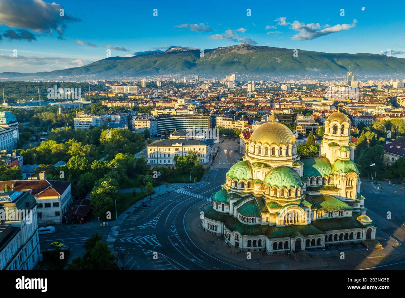 Aerial view by drone, Alexander Nevsky Russian Orthodox Cathedral, Sofia, Bulgaria, Europe Stock Photo