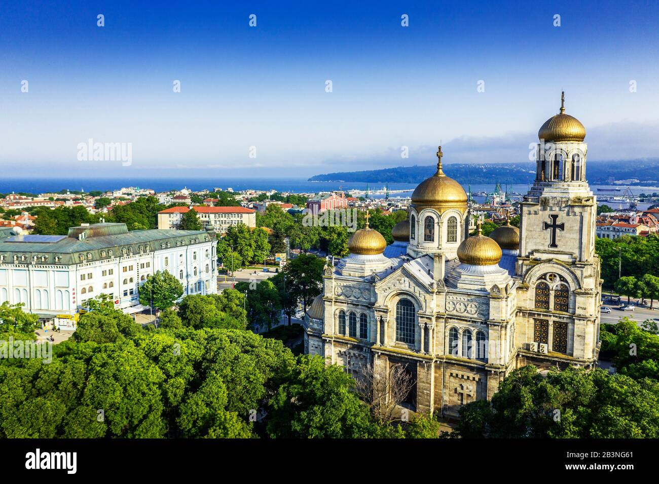 Aerial view by drone of Mother of God Cathedral, Varna, Bulgaria, Europe Stock Photo