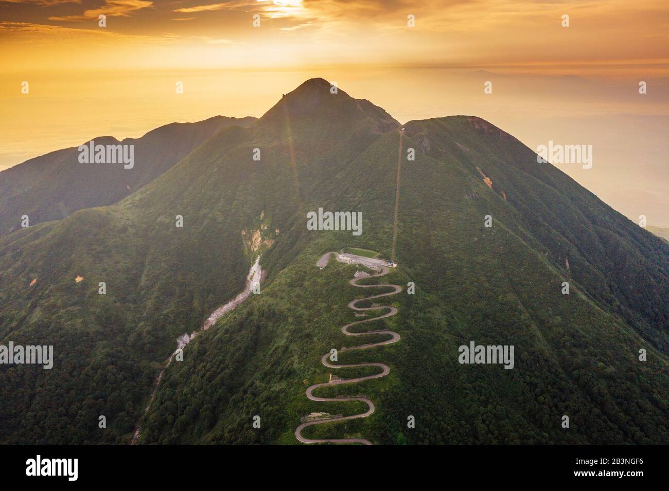 Aerial view of mountain road on Mount Iwaki, Aomori prefecture, Tohoku
