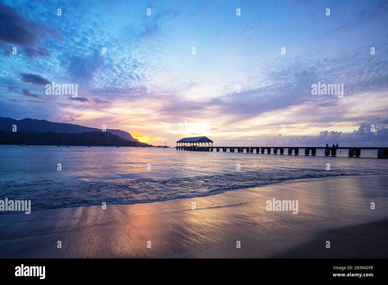 Hanalei Bay pier, Kauai Island, Hawaii, United States of America, North America Stock Photo