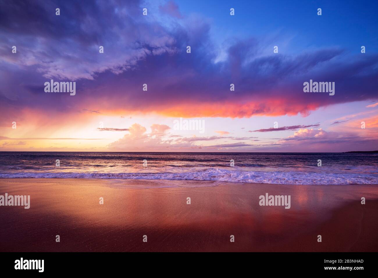 Sunset on Papohaku Beach, Molokai Island, Hawaii, United States of America, North America Stock Photo