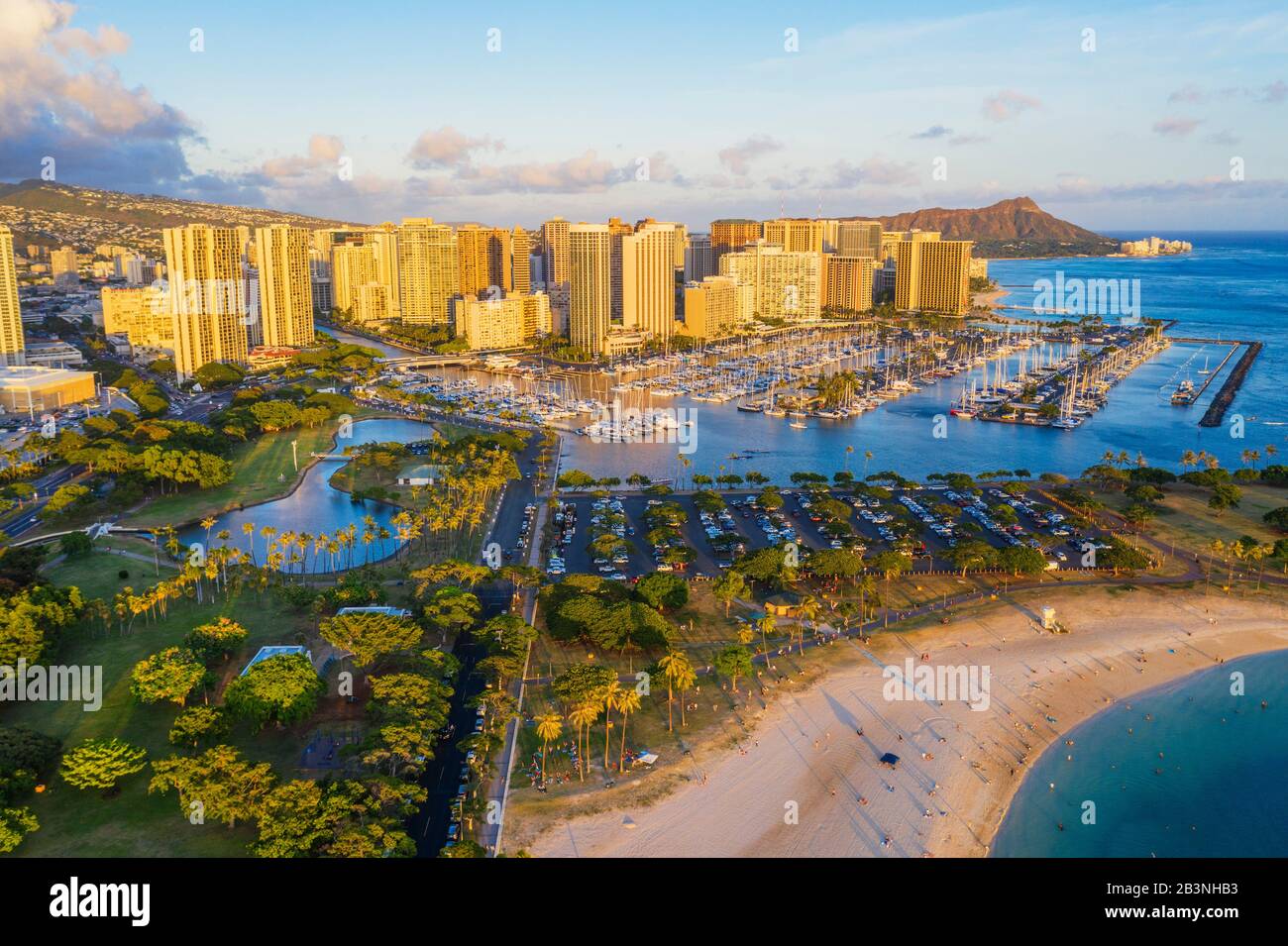 Aerial view by drone of Diamond Head, Waikiki, Honolulu, Oahu Island, Hawaii, United States of America, North America Stock Photo