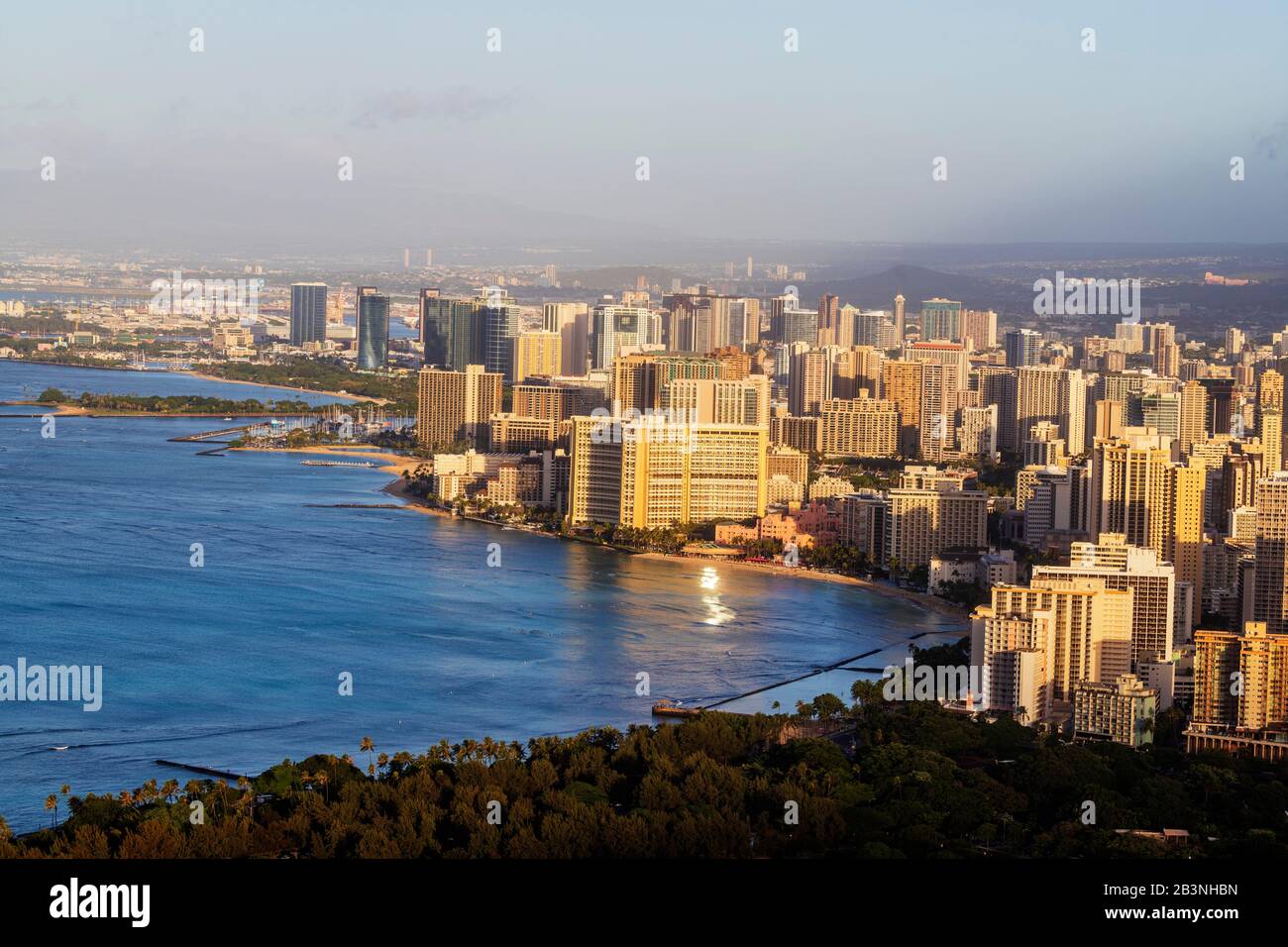 View by drone of Waikiki, Honolulu, Oahu Island, Hawaii, United States of America, North America Stock Photo