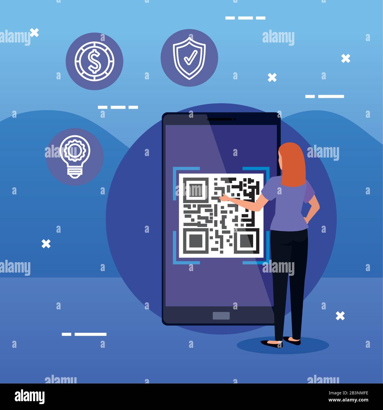 Lady scan qr code Stock Vector Images - Alamy