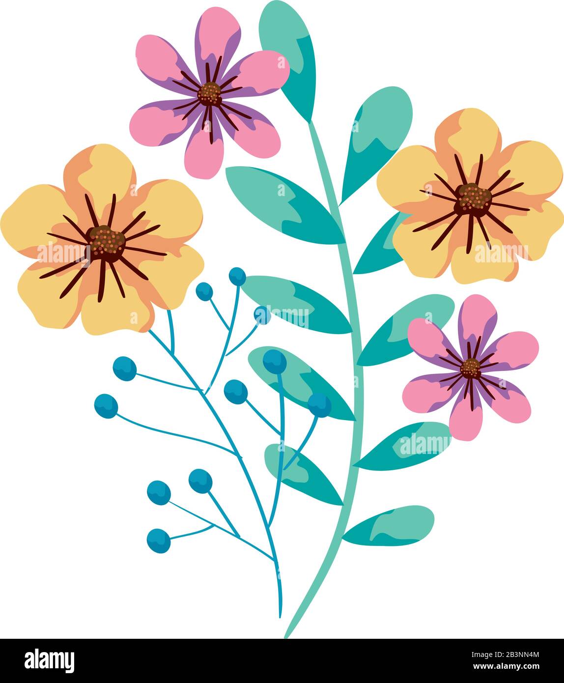 cute flowers with branches and leafs Stock Vector Image & Art - Alamy