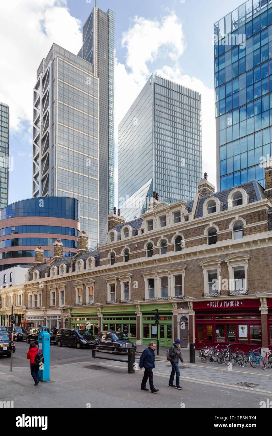 Liverpool Street scene, with older and modern buildings, East London, London EC2 UK Stock Photo