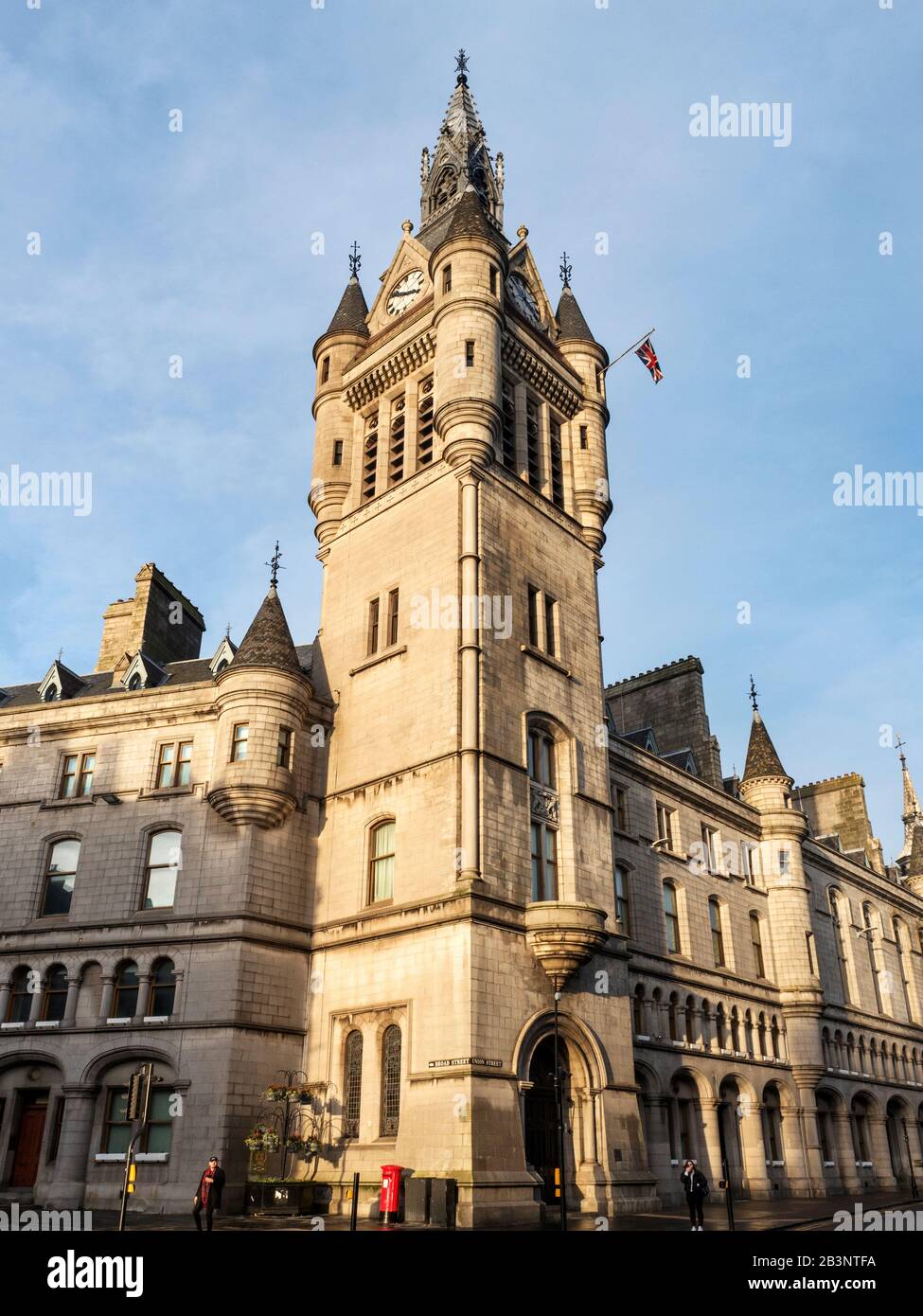 The tower of the Town House at the corner of Broad Street and Union Street Aberdeen Scotland Stock Photo