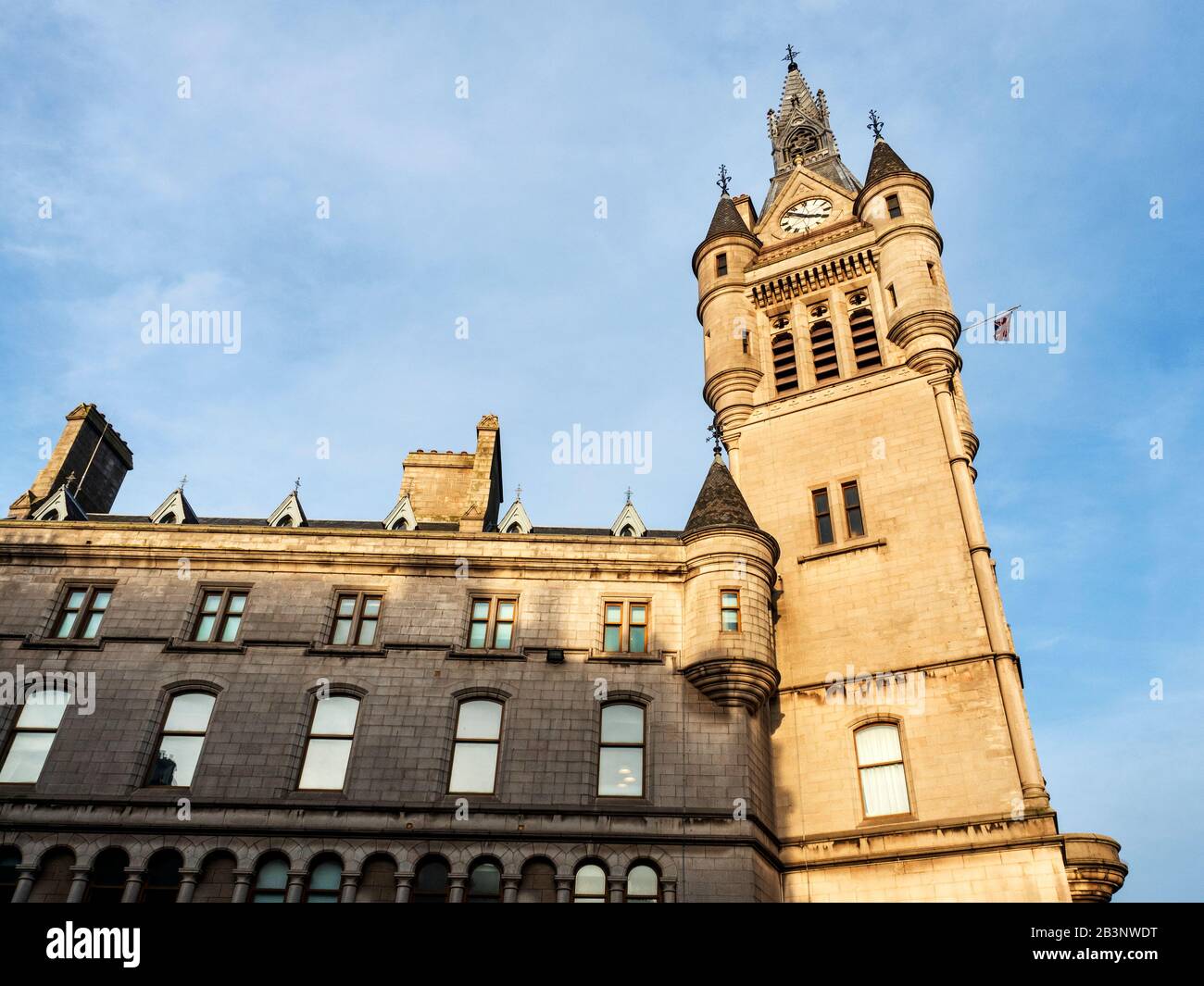 The tower of the Town House at the corner of Broad Street and Union Street Aberdeen Scotland Stock Photo
