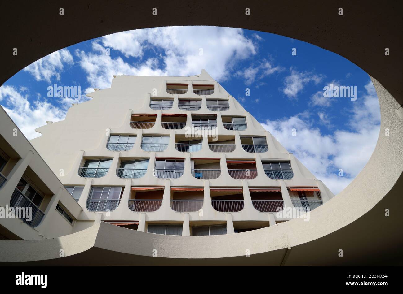 Modernist Acapulco Building (1970s) or Holiday Apartments at La Grande-Motte Hérault France Stock Photo