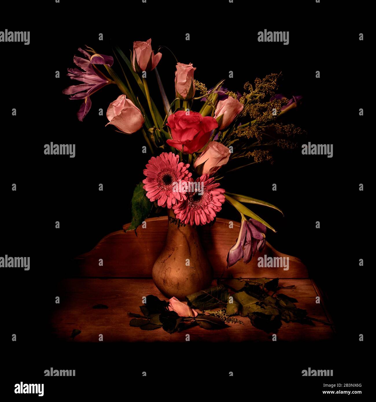 A Vase of Flowers photographed in the style of an Old Master. Stock Photo