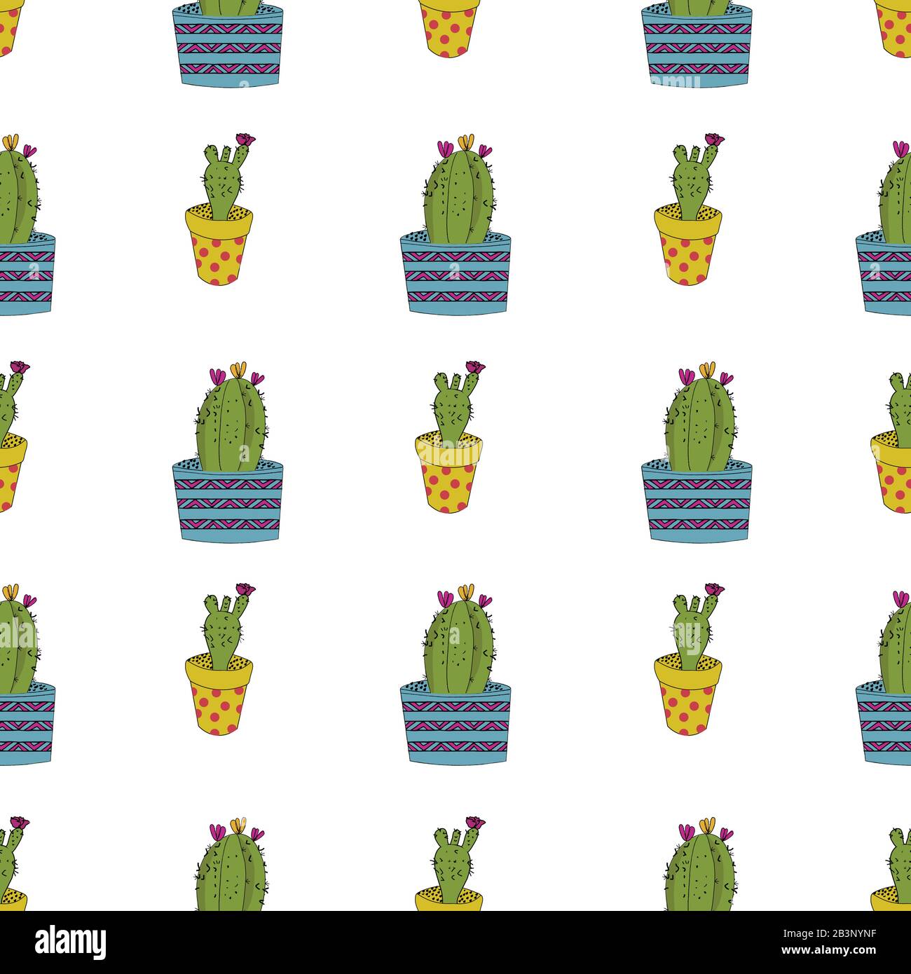 Cute hand drawn cacti seamless vector pattern background Stock Vector ...
