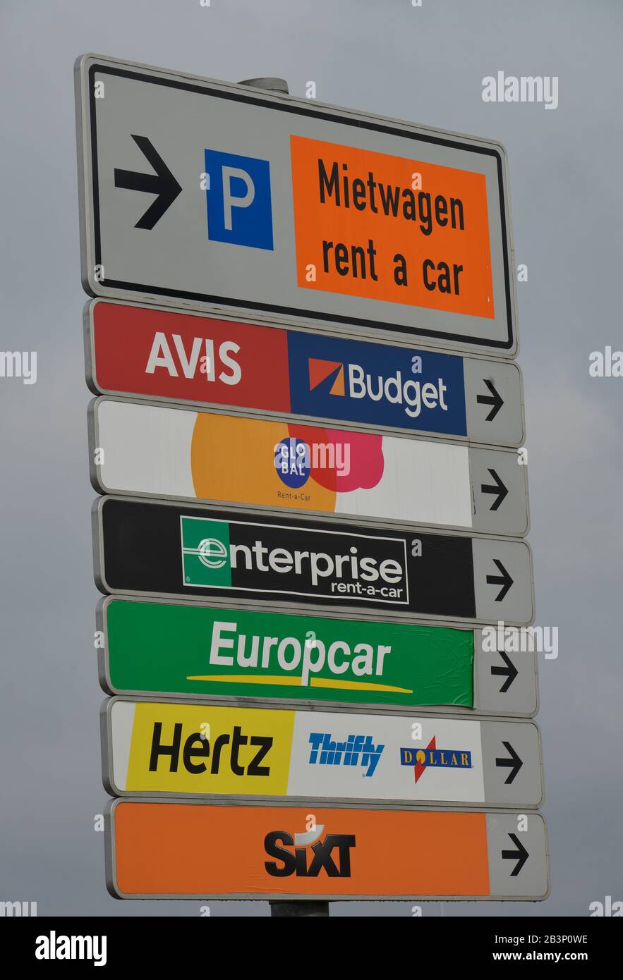 Schild, Mietwagen, Flughafen, Schoenefeld, Brandenburg, Deutschland Stock Photo