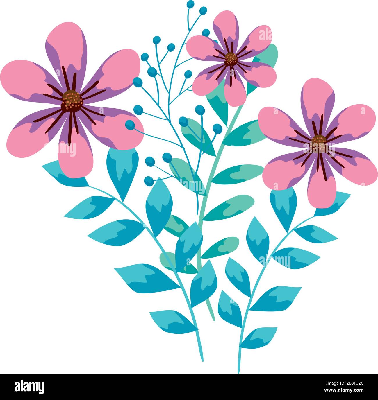 cute flowers with branches and leafs Stock Vector Image & Art - Alamy