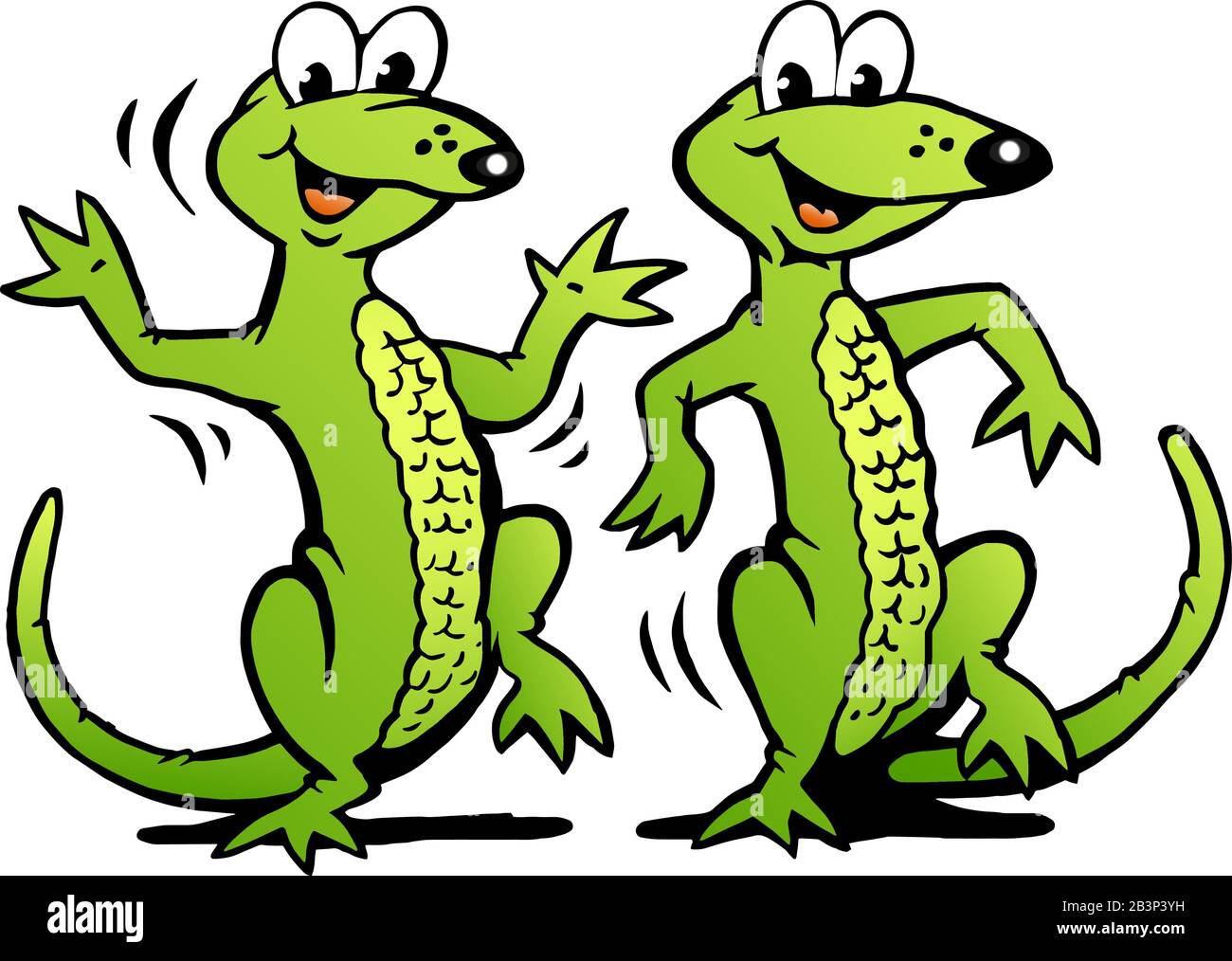 Vector Cartoon illustration of a Two Happy Dancing Lizard Stock Vector