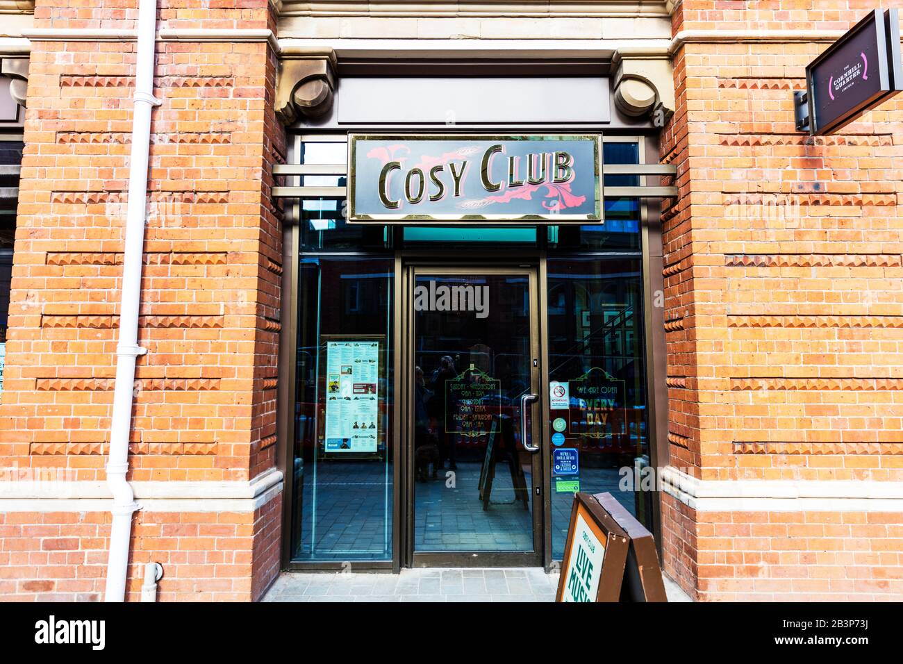 Cosy Club Restaurant Lincoln City UK, Cosy Club sign, Cosy Club restaurant, Cosy Club shop front, Cosy Club cafe, Cosy Club, Cosy Club sign, Stock Photo