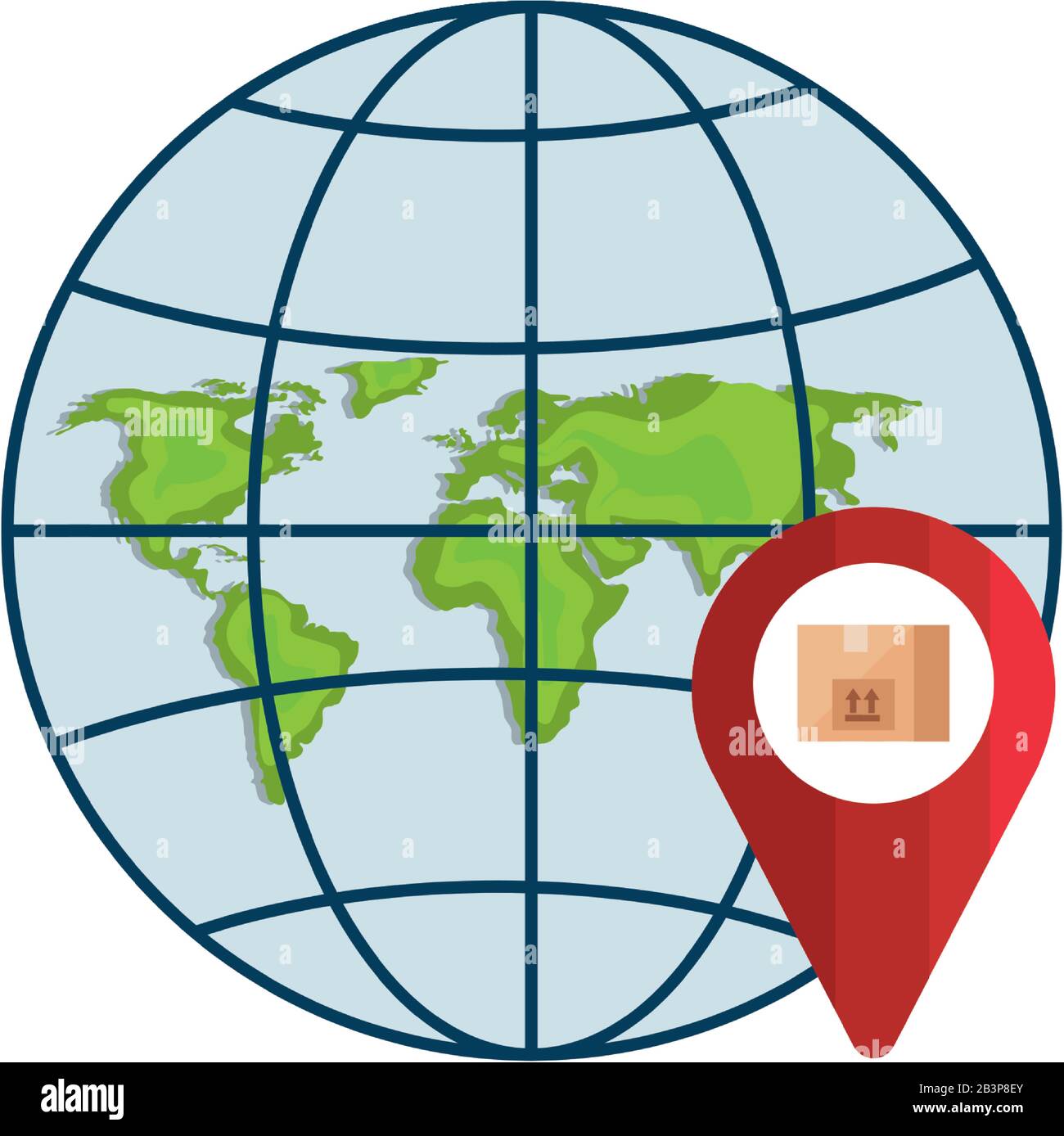 Isolated delivery box inside gps mark and world map sphere vector ...