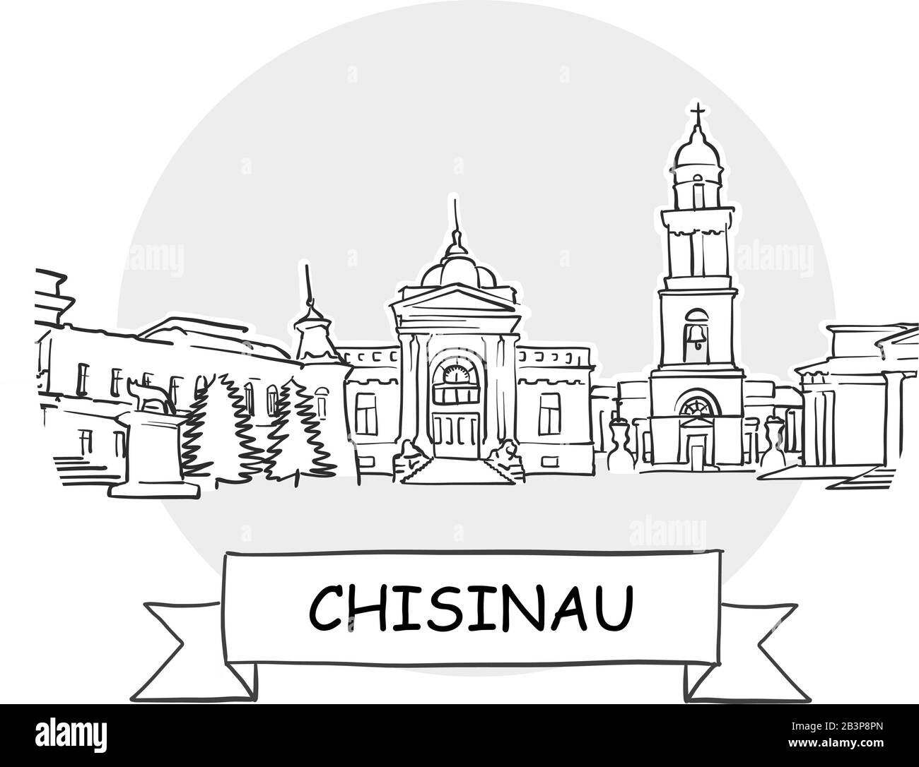 Chisinau Cityscape Vector Sign. Line Art Illustration with Ribbon and ...