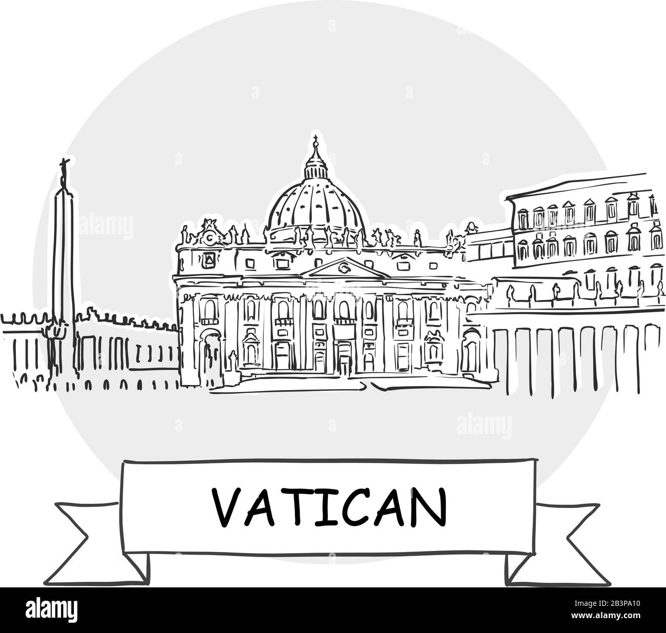Vatican Cityscape Vector Sign. Line Art Illustration with Ribbon and Title. Stock Vector